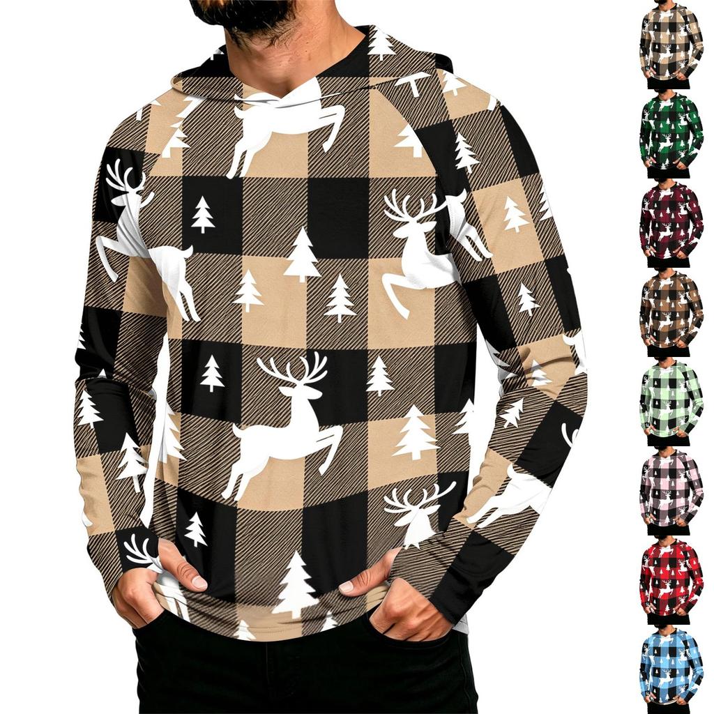 Men's Long Sleeve Hooded Sun Shirt with Christmas Print