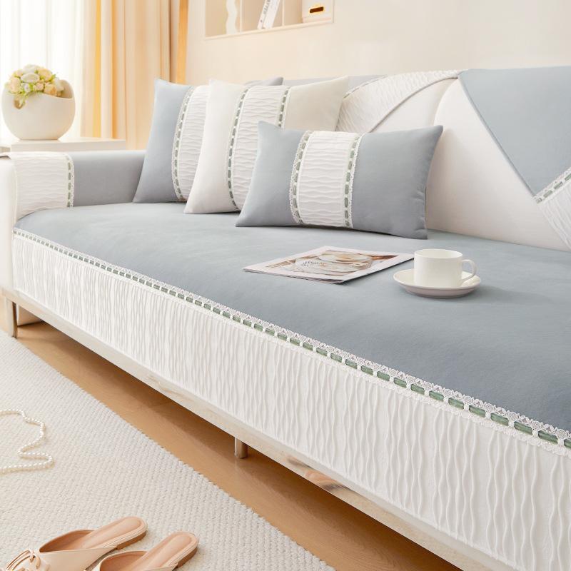 Pernă de canapea Stil crem francez deschis Four Seasons Universal 2024 Nou Husă de canapea Pânză Piele Perne de scaun antiderapante