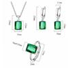 1SET European and American Romantic Emerald Rectangular Zircon Jewelry Set Women's Personality Colorful Rhinestone Necklace Earring Adjustable Ring