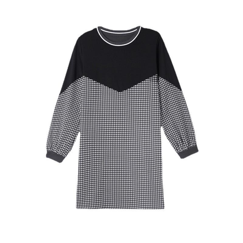 New maternity new autumn and winter clothing thousand bird grid loose top pregnant women spring and autumn medium and long dress