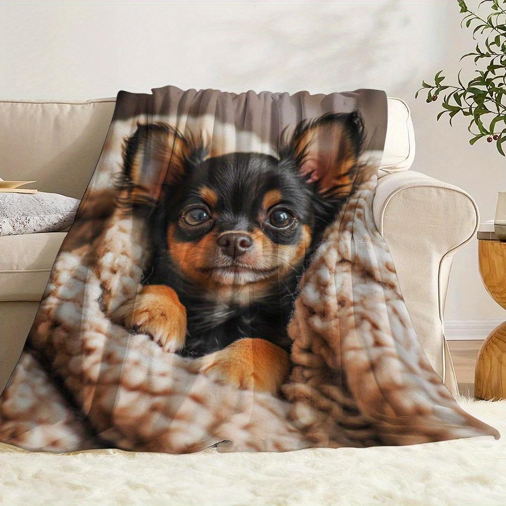 VIKAMA Chihuahua Puppy Flannel Blanket Modern Style Soft Comfort Office Air-Conditioned Blanket Four-Season Use Pet Lover Gift