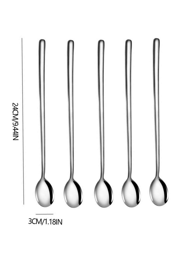 5pcs 304 Stainless Steel Spoons Ice Cream Spoons Long Handle Coffee Spoons Stirring Spoons Kitchen Utensils