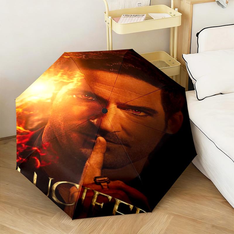 Lucifer Supernatural Drama Poster Automatic Umbrella Suitable Travel Portable Umbrella Outdoor Sun Shading Umbrella Gift Daily Essentials