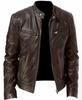 Winter Business Gentleman Zip Cardigan Pocket Decorative PU Leather Jacket Stand-Up Collar Slim Leather Jacket Jacket