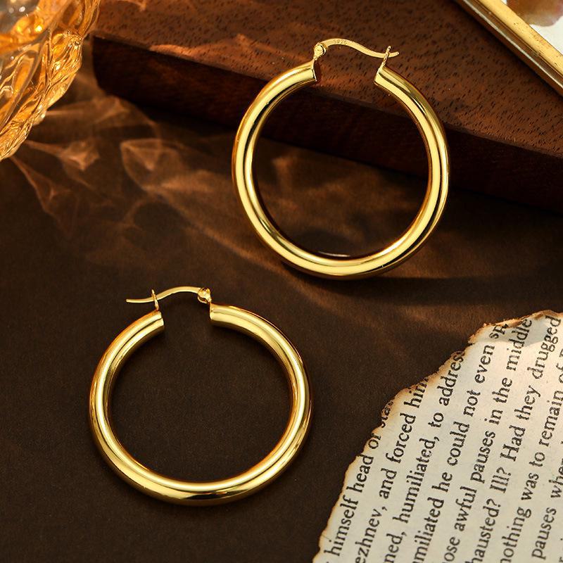 

Большие модные серьги-кольца Banyan Tree из серебра S925 для женщин - элитный европейский и американский стиль, модный дизайн ES2714 золотой