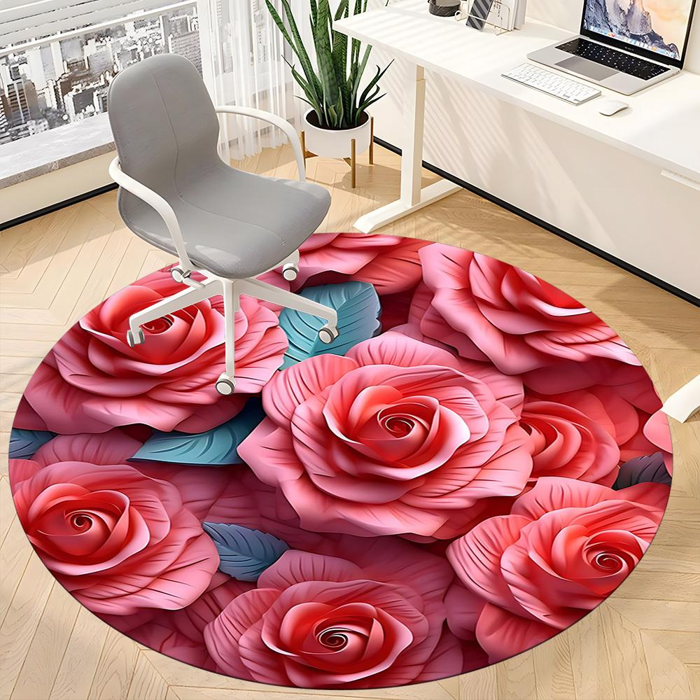 1pc Roses Bouquet Office Round Area Rug, Under Office Chairs Bedroom Living Room Home Decor, Room Deco