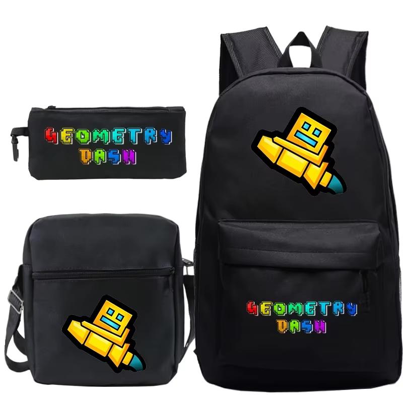 Funny Cartoon Geometry Dash Backpack 3pcs Set Students School Bags School Girls Boys Sports Bookbag Edition Trendy Backpack