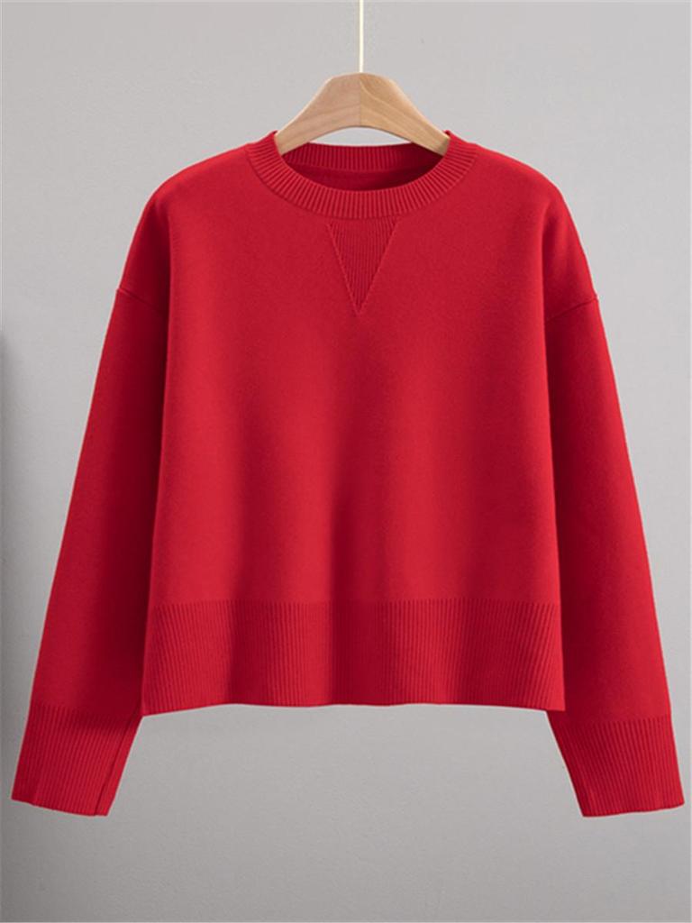 2026 Spring/Autumn Women's Loose Slimming Core-Spun Round Neck Solid Color Knit Sweater