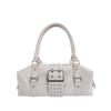 2026 Spring/Summer White Studded Women's Motorcycle Style Handbag - Versatile Crossbody & Handheld Bag