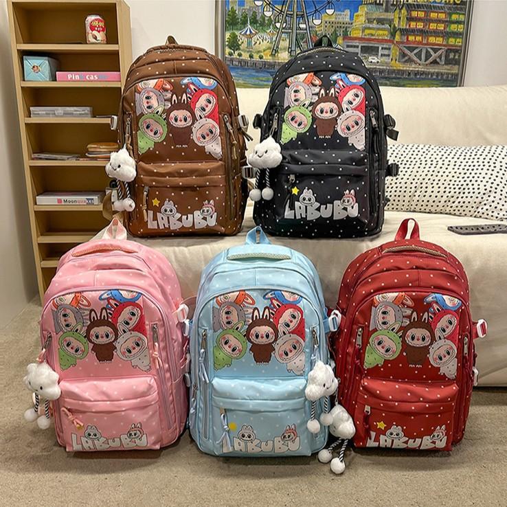 labubu student backpack for girls in junior and senior high school, large capacity, casual backpack for girls, lightweight and versatile