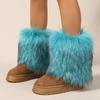 Winter women faux fur snow boots warm short plush lining fluffy fashion furry shoes woman platform suede leather ankle boots