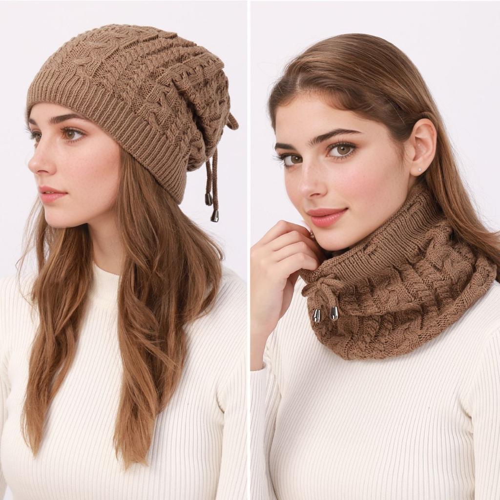 Winter Warm Neck Pulling Rope Double Wearing Knitted Hat For Women