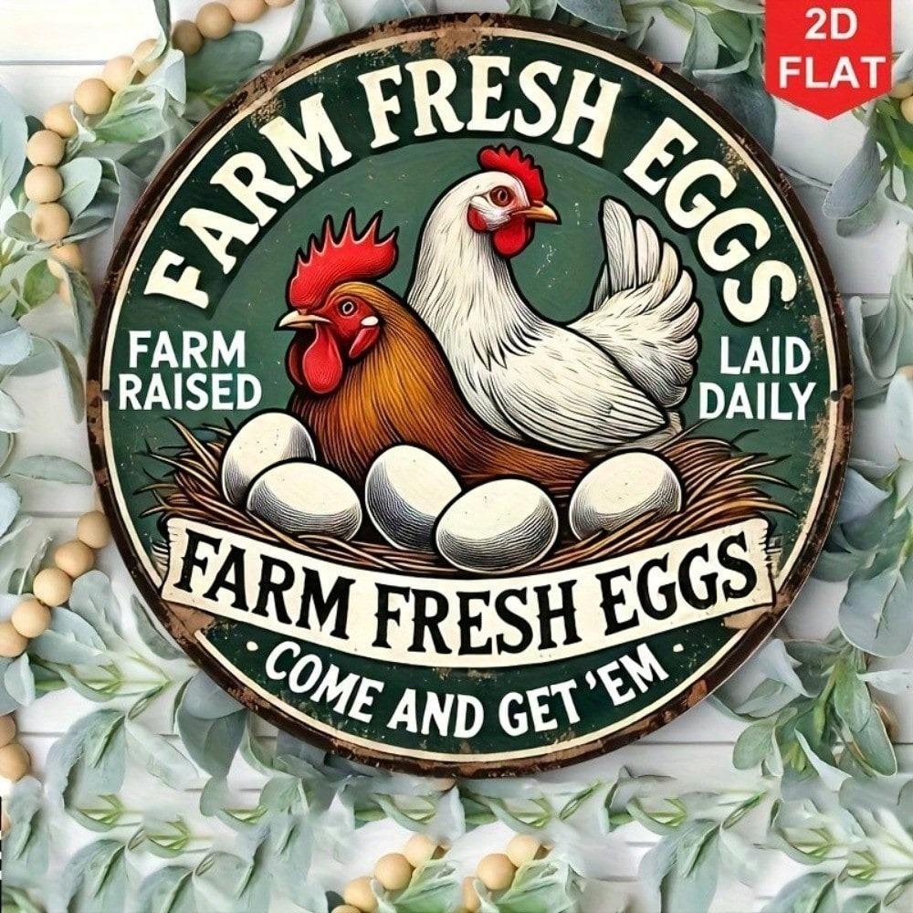 Vintage Ekul Farm Fresh Eggs Tin Sign Retro Metal Wall Decor for Kitchen Bar