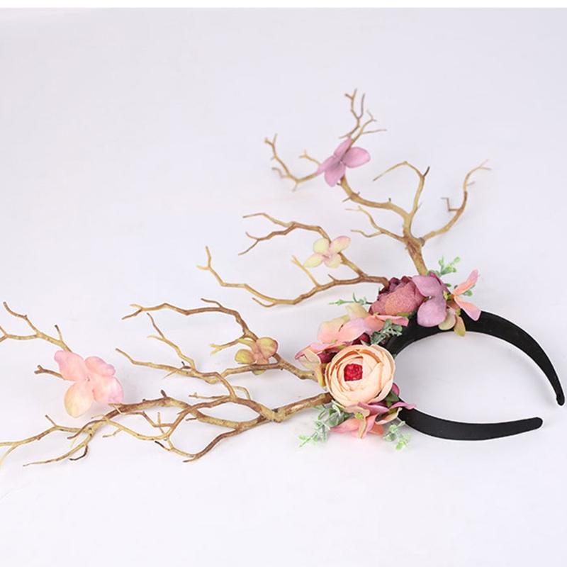Flower Crown Hair Wreath Deer Antlers Headbands Reindeer Headdress Floral Headwears Holiday Wedding Photo Props