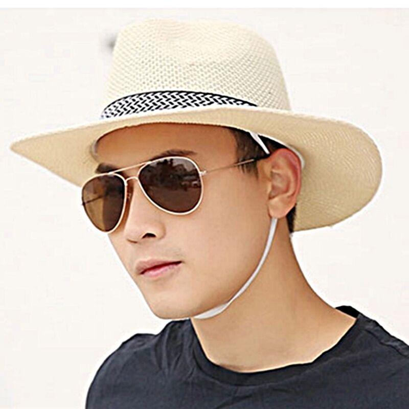 Summer Season Big Brim Straw Hat Sunshade Sun Protection Top Hat Jazz Hat Beach Travel Men's Middle-aged Net Hat