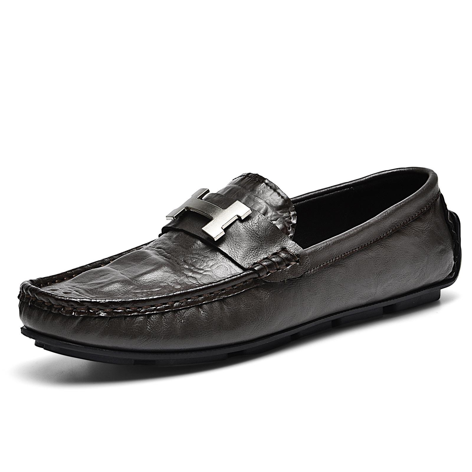 

Winter warm velvet beanie shoes crocodile pattern lazy driving shoes British casual men s leather shoes genuine leather cowhide cotton shoes 45