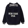 Champion Casual Long Sleeve Fleece Jacket with Satin and Hooded Dark Men's Appliqués Zip-Up Shirt, Navy, C3-A608