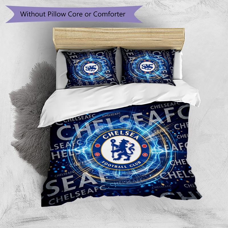 Chelsea FC Pattern Printed 3PCS Bedding Set Soft Skin-Friendly Washable Duvet Cover & Pillowcases Set All Season Bedroom