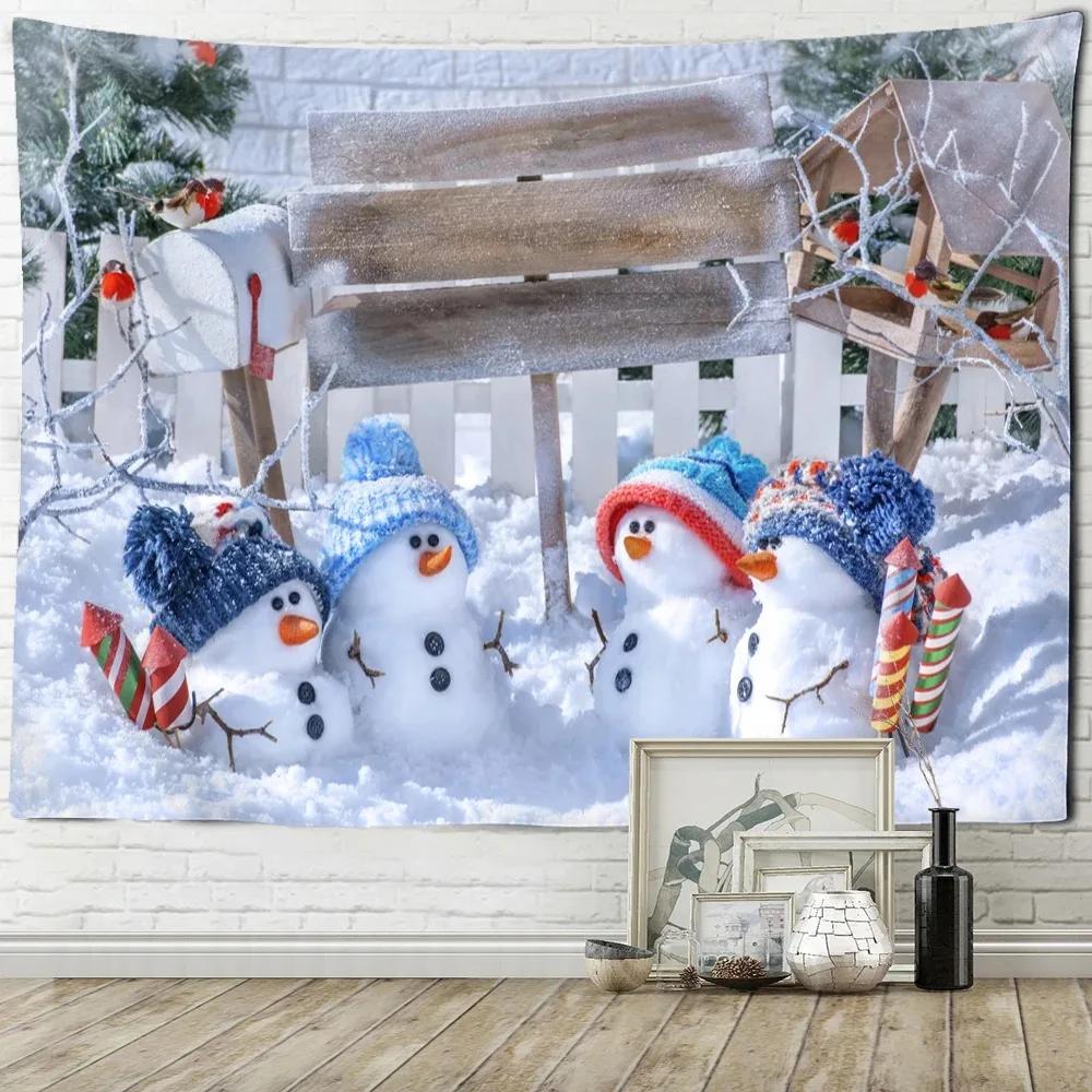 Christmas Tree Cute Snowman Tapestry Living Room Sofa Home Decor Christmas Gift