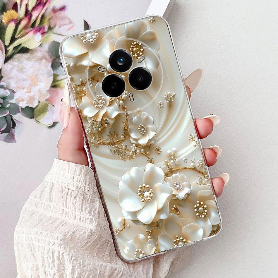 For Realme 14 Pro 14Pro+ Elegant Floral Cat Printed Phone Case For Realme 14 Pro Plus 14Pro 5G Soft Silicone TPU Cases