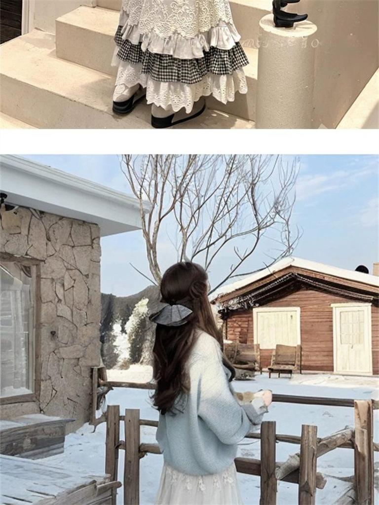 Forest Lace Plaid Patchwork Midi Skirt – Chic Spring/Autumn Design for Women