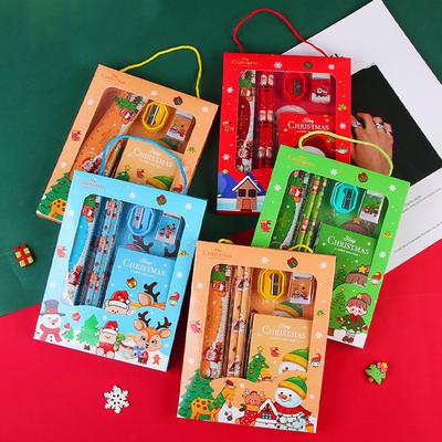 Weihnachten Briefpapier Set Cartoon Weihnachten Muster Bleistift Spitzer Radiergummis Bleistifte Kawaii Schule Schreibwaren