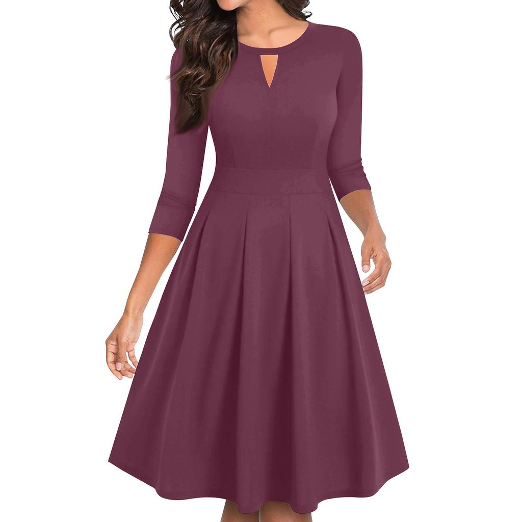 Abiti Casual da Festa Vintage da Donna a Manica 3/4 Svasati Linea ad A Swing