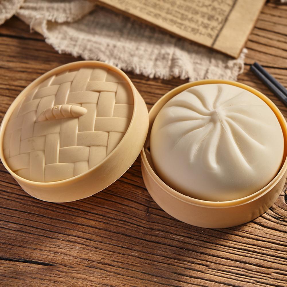 Colorful Dumpling Squishes Stress Balls Fidget Sensory Toys Simulation Food Squishies Bun With Steamer Squeeze Dough Ball Gifts