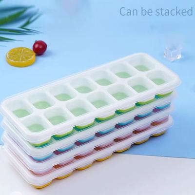 2 Stück Silikon-Eiswürfelform mit transparentem, staubdichtem Deckel, 14 Mulden, Lebensmittelqualität, leicht zu lösen, Kühlschrank, Sommer-Cocktail-Eiswürfelform, Küchenzubehör