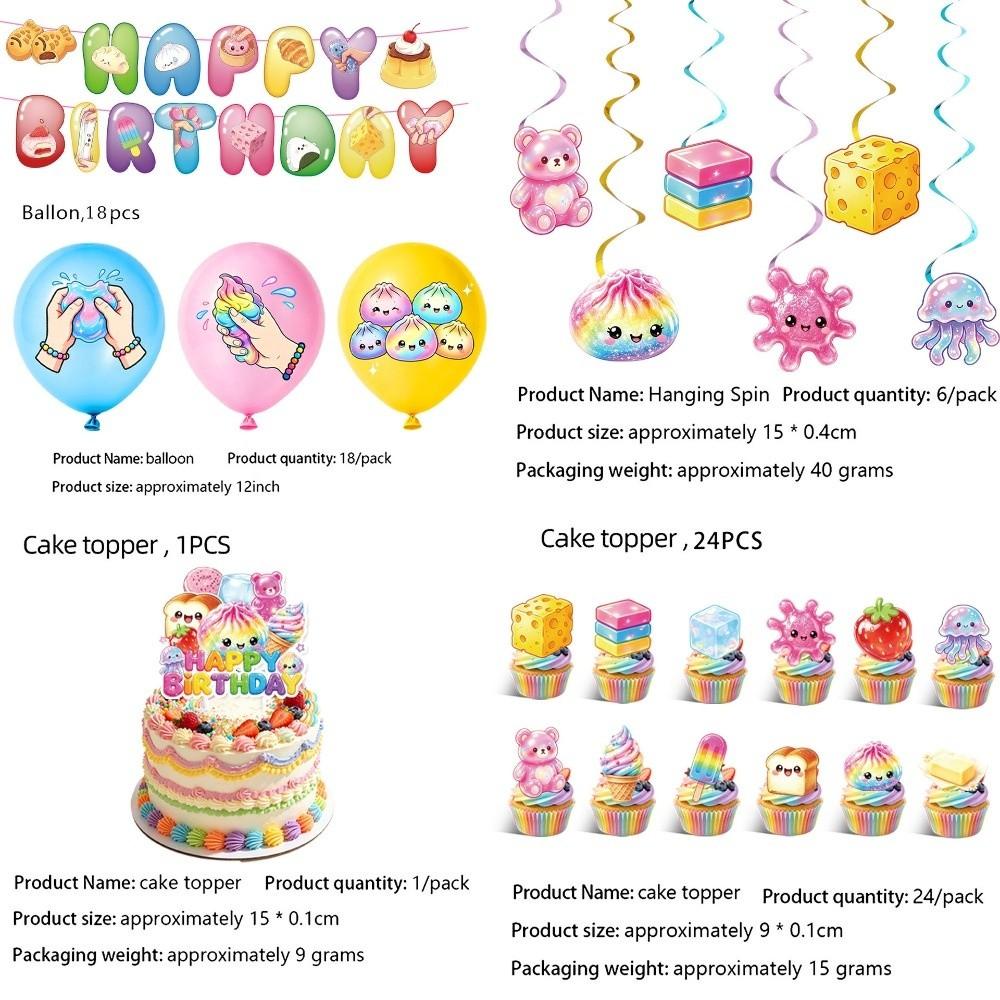 Cartoon Baozi Party Decor Set Squeeze Theme Cake Toppers New Birthday Banner Kits For Boys Girls