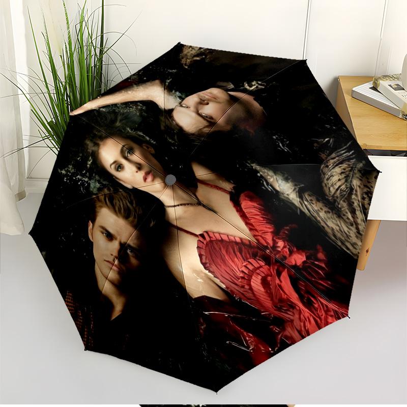 The Vampire Diaries Print Automatic Open Close Umbrella, Portable Foldable Umbrella, for Outdoor Commute Camping Trip, Ideal Birthday Gift