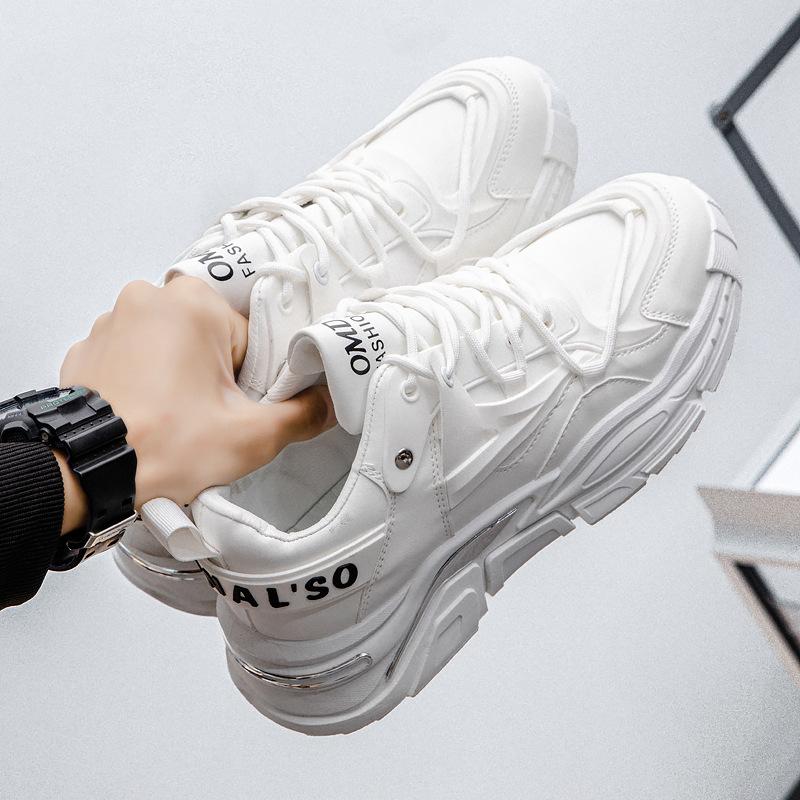 Pánské univerzální boty na silné podrážce, zvýšené, malé bílé boty, korejská edice, módní boty, sportovní ležérní, chlapecké běžecké boty