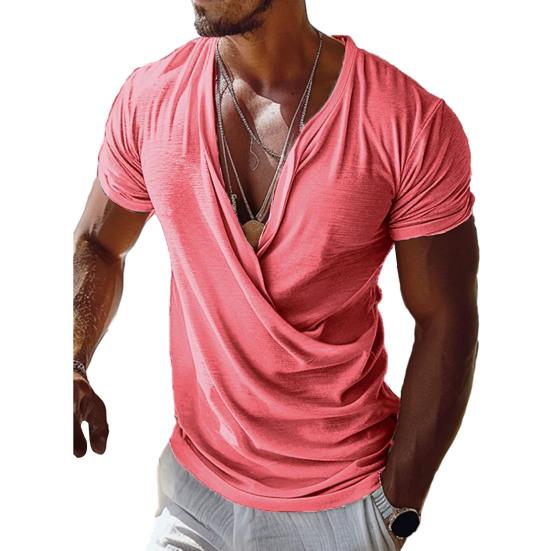 Koszulka męska z dekoltem w serek, z krótkim rękawem, luźna, jednokolorowa, oddychająca, z materiału, bluzki typu pullover, domowa siłownia, odzież uliczna