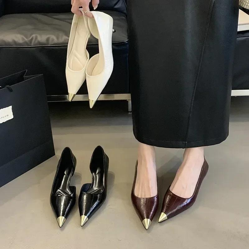 Fashion Elegant Pointed Toe Kitten Heel Pumps Women Fashion Shallow Brand Designer Shoes Comfortable Soft Leather Commuter Office Shoes