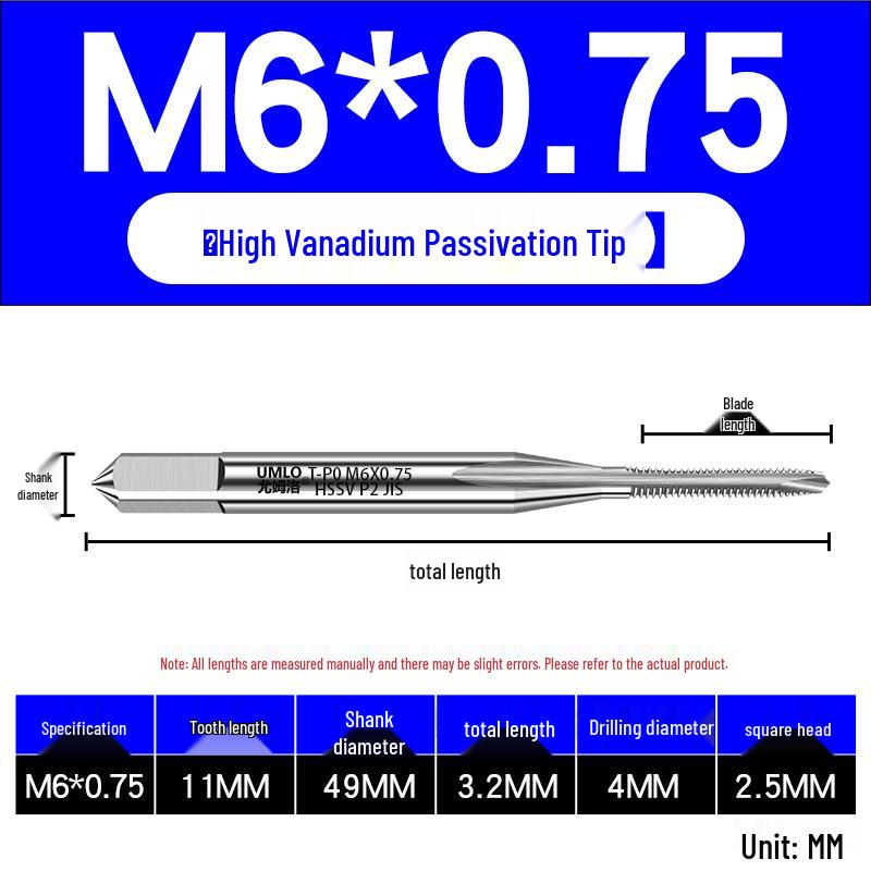 UMLO High Vanadium Spiral Tap Machine for M3-M10 Stainless Steel Tapping