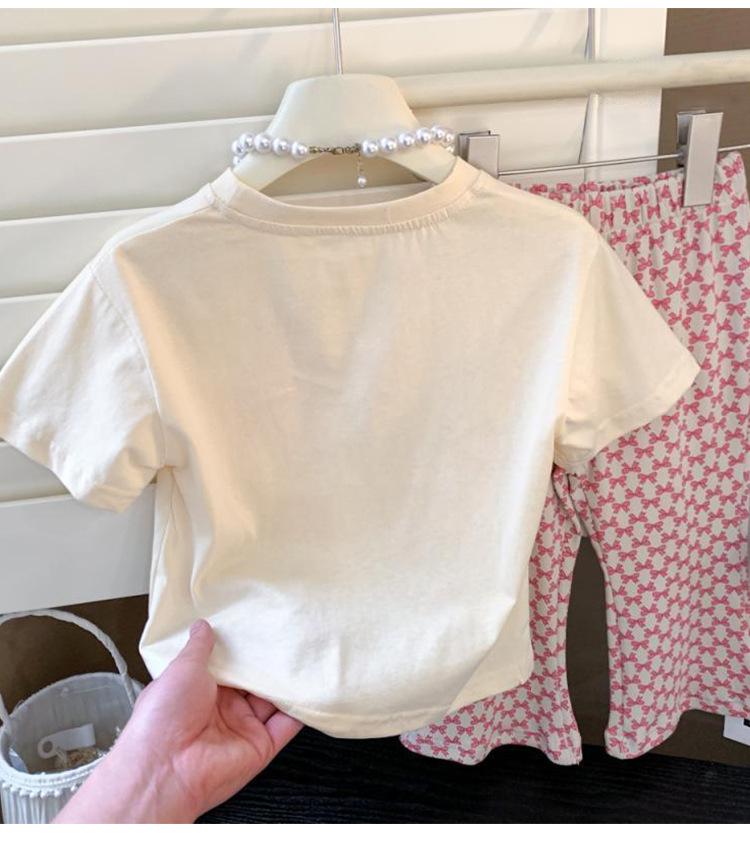 2024 Girls' Summer Bear Butterfly T-Shirt & Flared Pants Set