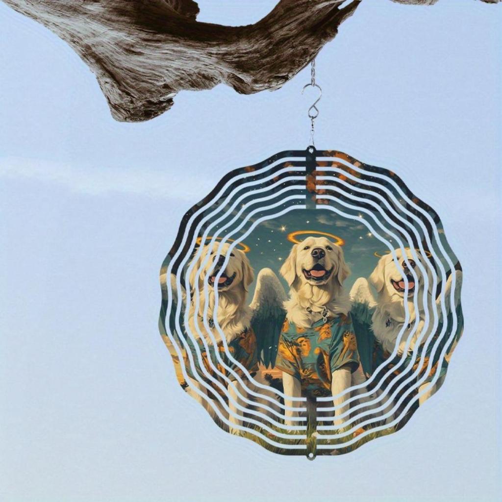 3D Rotating Dog Windmill Pendant Cute Metal Style Turntable Decor Handmade Foldable Wind Chime for Lantern Festival Birthday Party