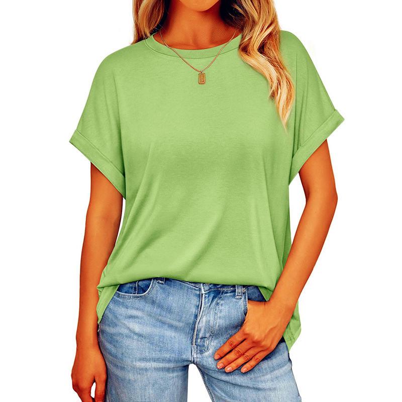 2026 Sommer Damen Einfarbig Locker Rundhals Kurzarm T-Shirt