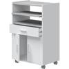 Meuble Micro-ondes TIDY - Blanc Artik Béton - 2 Portes + 1 Tiroir - L92 X H59 X P40 Cm