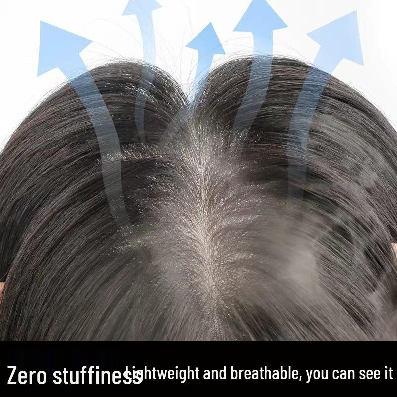 Hand-Knitted Fluffy Real Hair Topper for Women: Conceal White Hair, Invisible Hair Replacement.