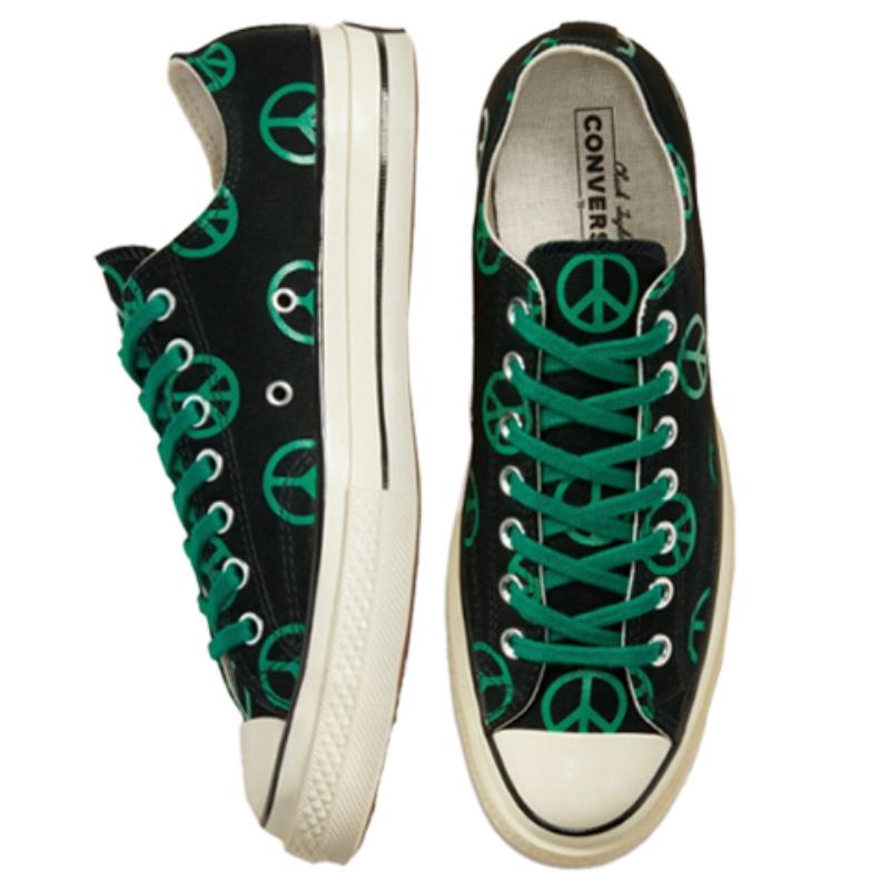 Converse 1970s Unleash Peace Round Toe Lace-up Low-top Canvas Shoes Unisex Black and Green