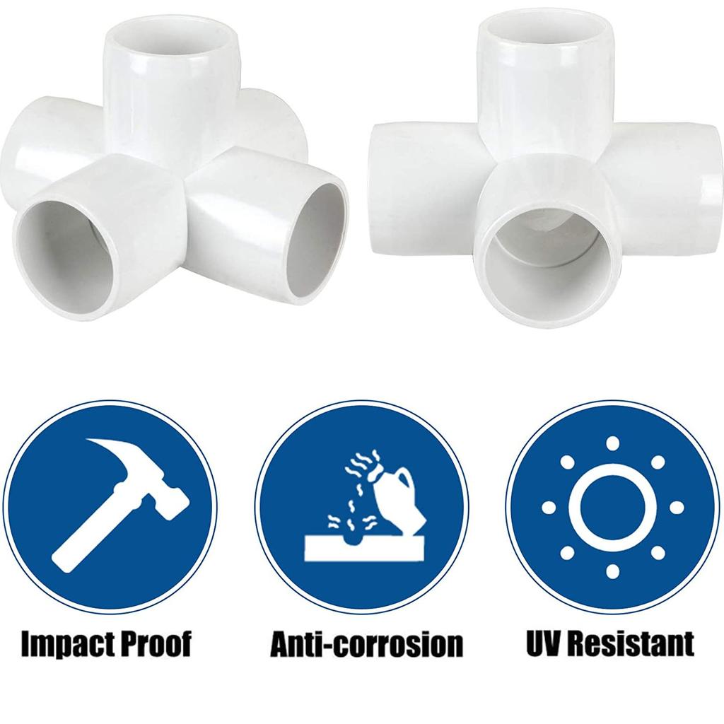 10 Pcs PVC Pipe Fitting 20mm 5 Way Right Angle 3 Dimensional Elbow Pipe Connector for Furniture