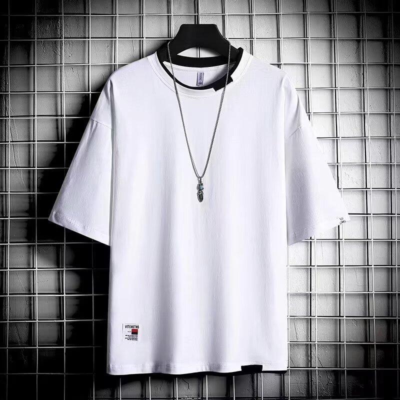 Fake Two-Piece Short-Sleeved T-Shirt Men'S Summer New Youth Leisure Sports Round Neck Short-Sleeved Thin Bottoming Shirt Trendy Brand