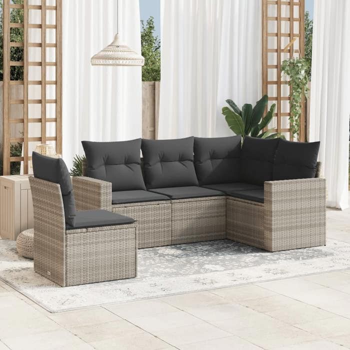 VidaXL Salon de Jardin avec Coussins 5 pcs, Canapés avec Pieds Réglables, Ensemble de Meubles d'Extérieur Patio Terrasse, 3251309