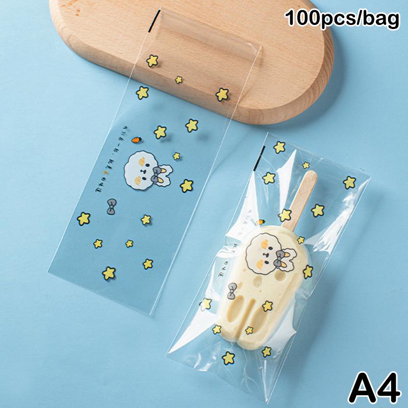 100Pcs Ice Cream Bag Ice Cream Wooden Stick Plastic Machine Sealing Bag Homemade Transparent Popsicle Bag
