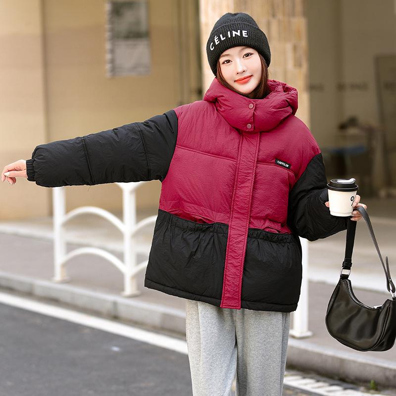 

Короткая пуховая хлопковая одежда женская зимняя новая нишевая дизайнерская сенсация сочетание цветов свободная утолщенная куртка-хлеб XL красный