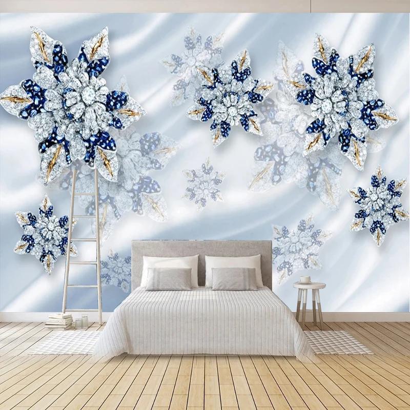 

3d Luxury Blue Jewelry Flowers Wallpaper Living Room Bedroom Fashion Simple Interior Backdrop Decor 3d Mural 200 cm(W) x 140 cm(H)