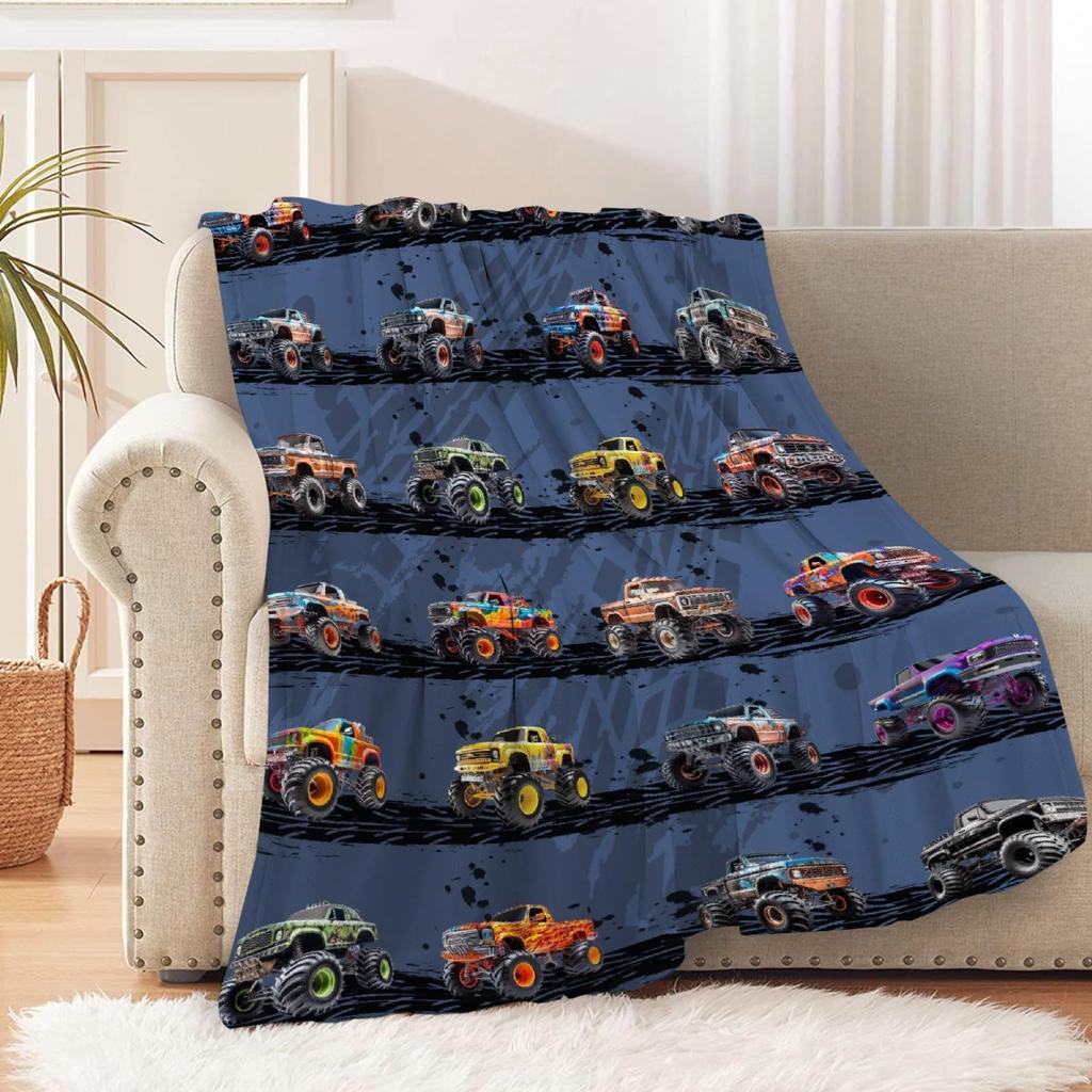 Cartoon Truck Flannel Blanket Bigfoot Car Digital Printed Blanket