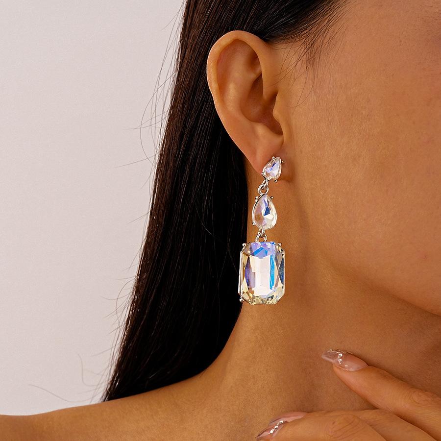 Silver Needle Wind Diamond Droplet Geometric Square Earrings Personality Temperament Earrings