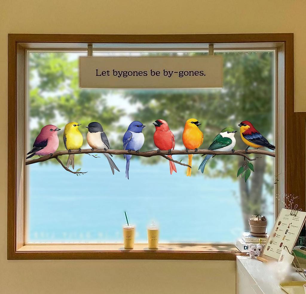 Cute Colorful Bird Static Cling Window Sticker Removable for Bedroom Living Room Glass Home Decor Art